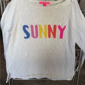 White Sweater with Colorful 'SUNNY' Print. Danette beach resort. Size L